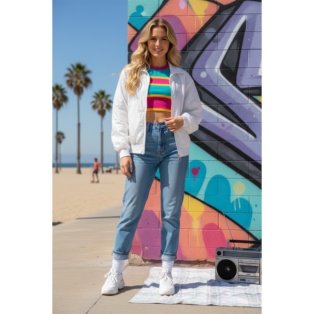 Reebok Jacket L White Vtg Bomber Full Zip Athleisure mall walker swish sound 80s